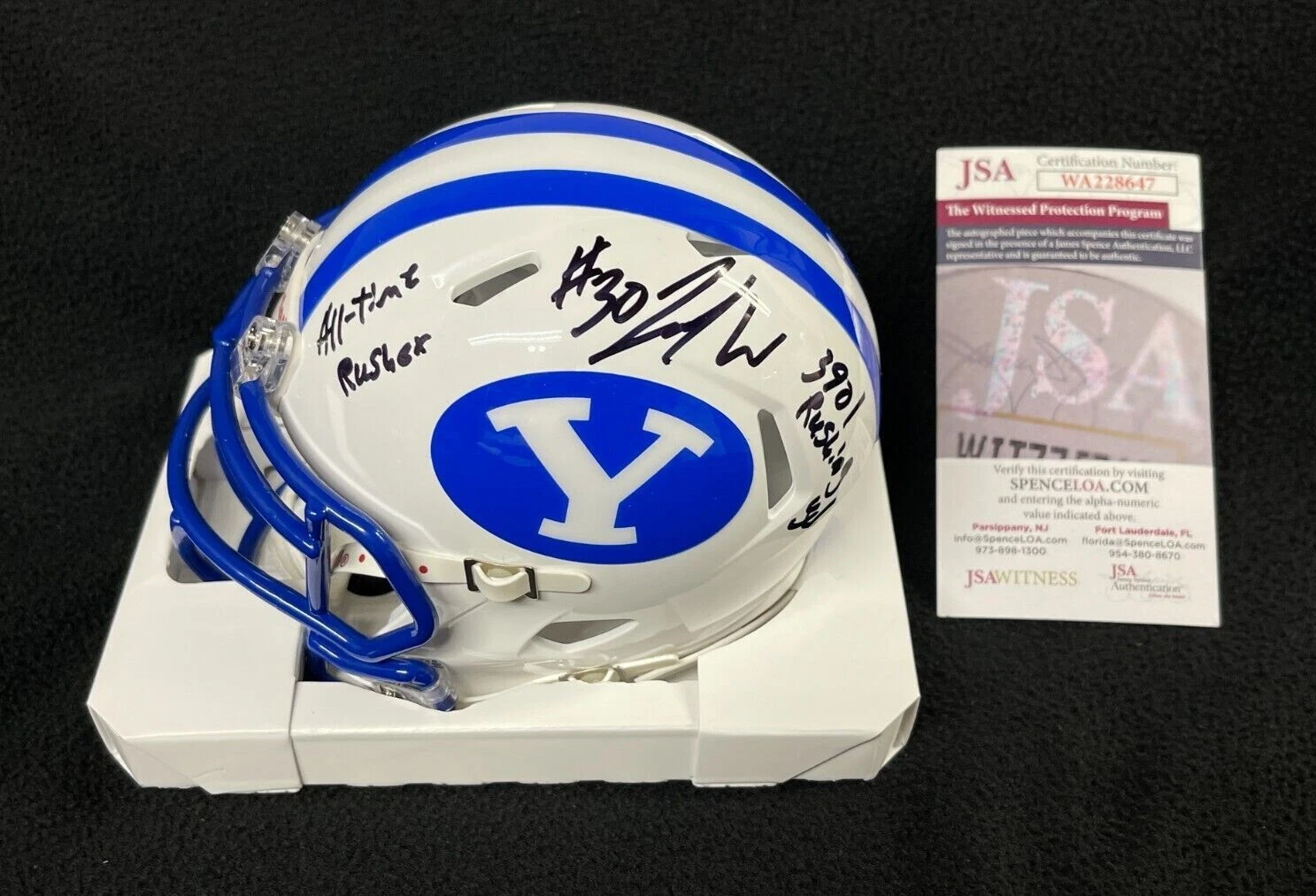 Jamaal Williams Signed & Inscribed All Time Rusher BYU Mini Helmet JSA COA
