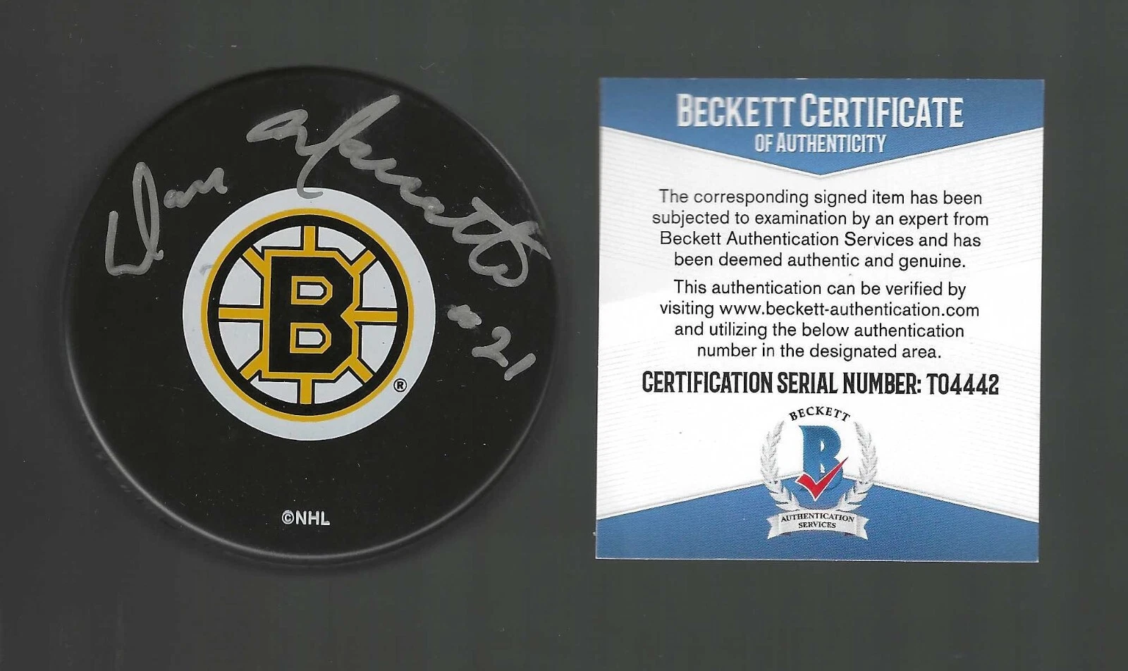 Don Marcotte Signed Boston Bruins Puck Beckett COA
