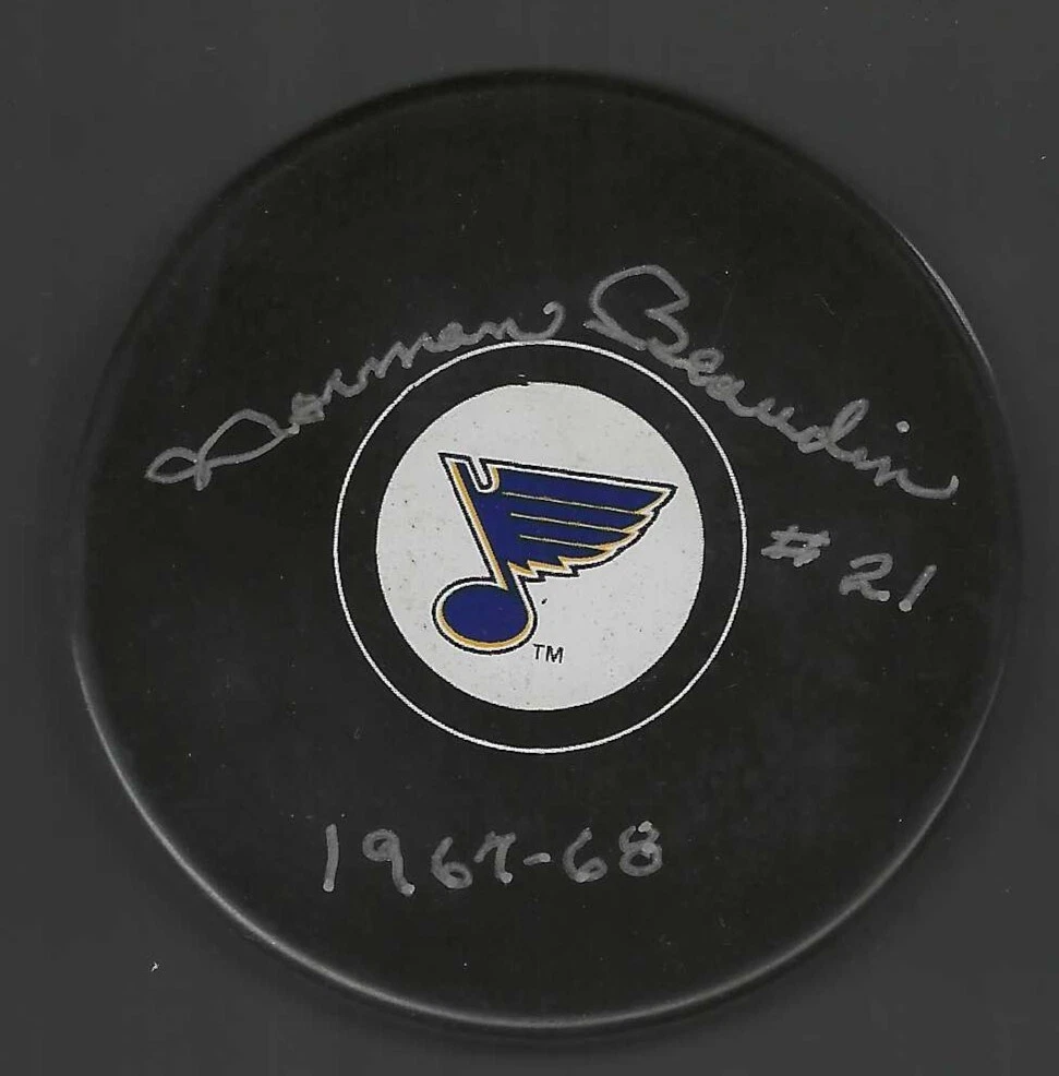 Norm Beaudin Signed & Inscribed St Louis Blues Puck
