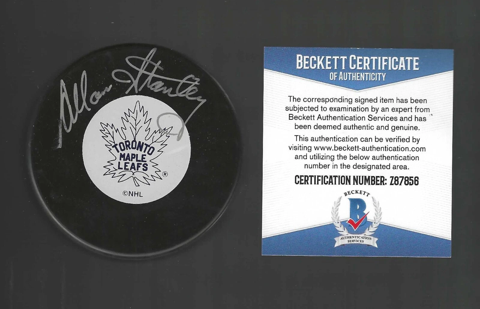 Allan Stanley Signed Toronto Maple Leafs Vintage Logo Puck Beckett COA
