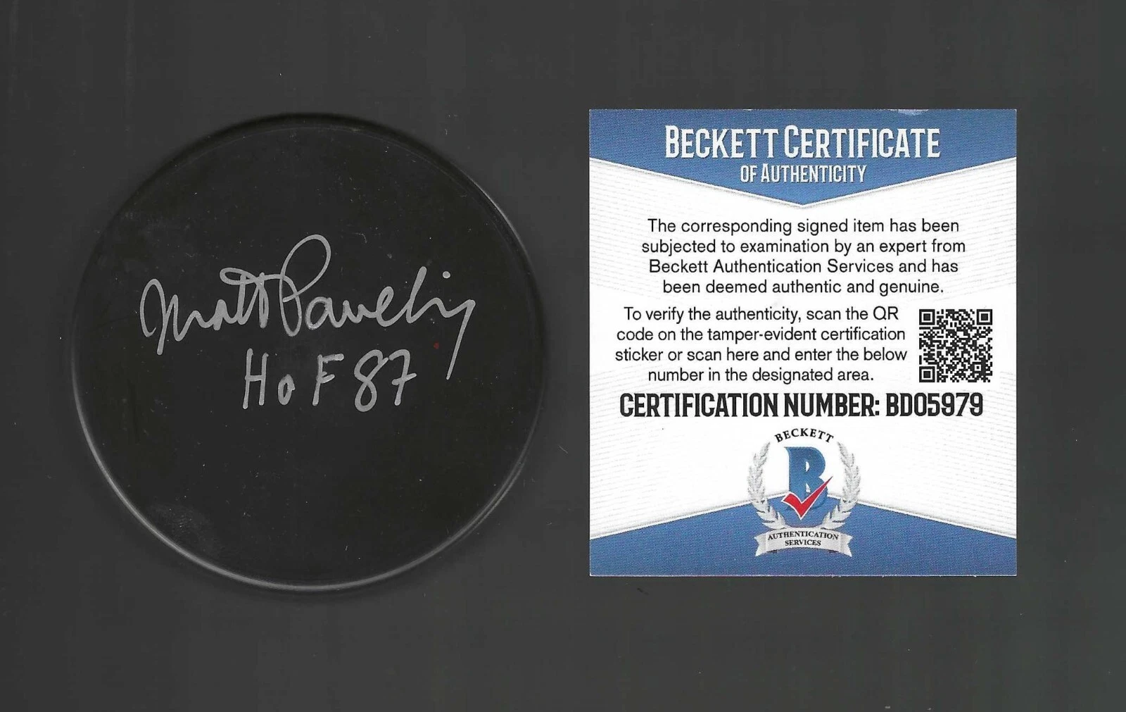 Matt Pavelich Signed & Inscribed NHL MasterCard Souvenir Puck Beckett COA
