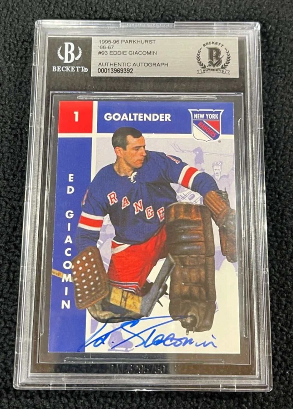 Ed Giacomin Signed 1995/96 Parkhurst '66-67 Card Beckett Certified NY Rangers
