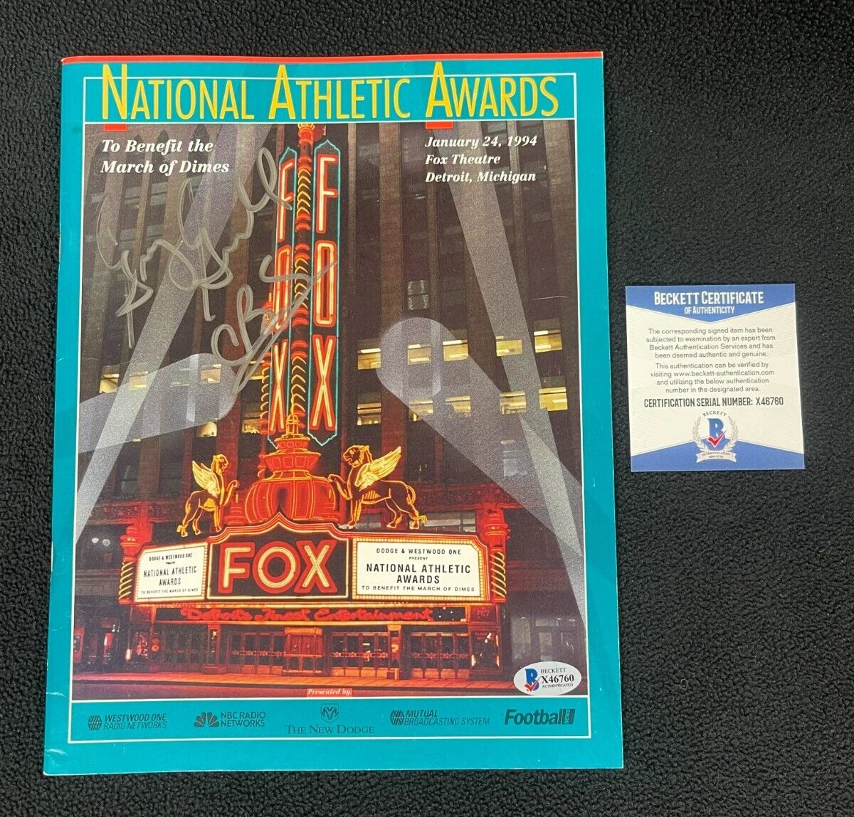 Greg Gumbrel Signed Athletic Awards Program Beckett COA CBS Football Announcer
