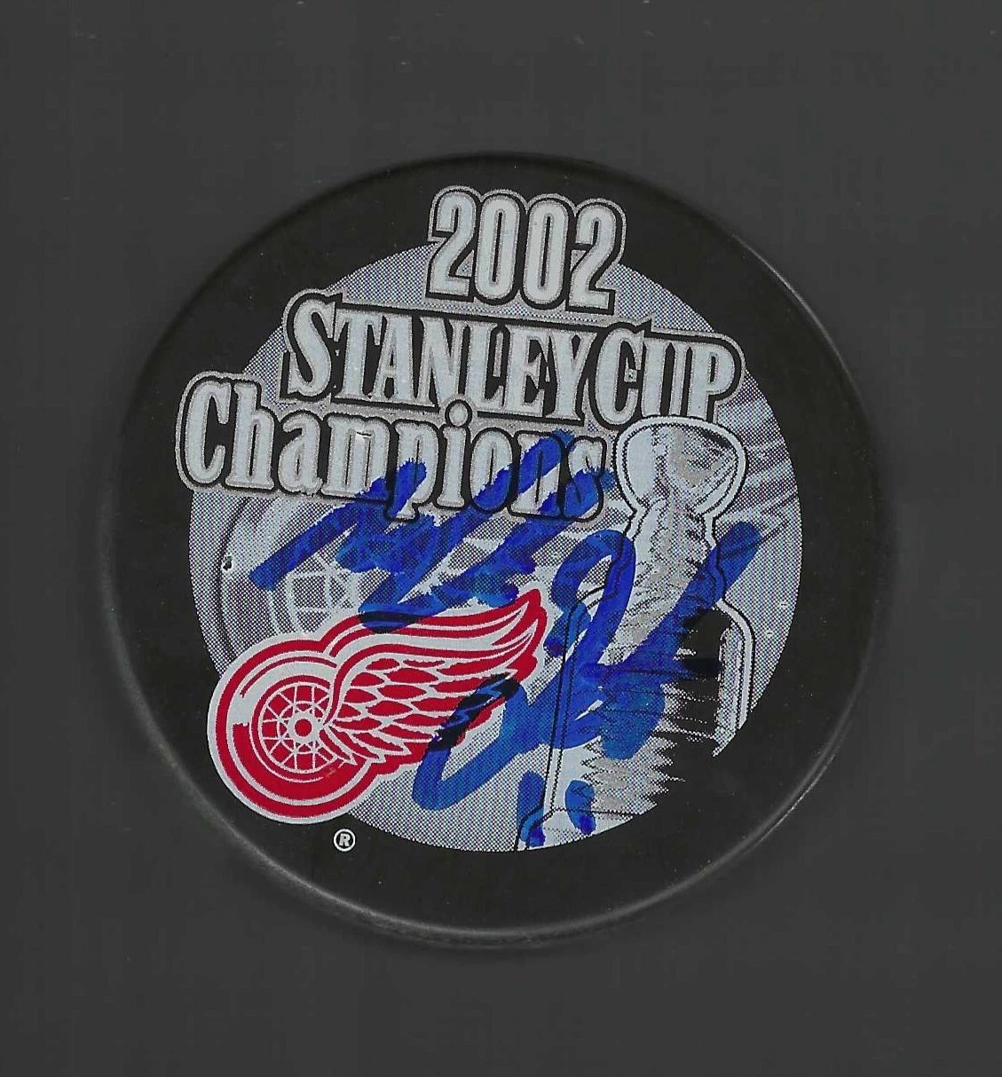 Mathieu Dandenault Signed Detroit Red Wings 2002 Stanley Cup Champions Puck
