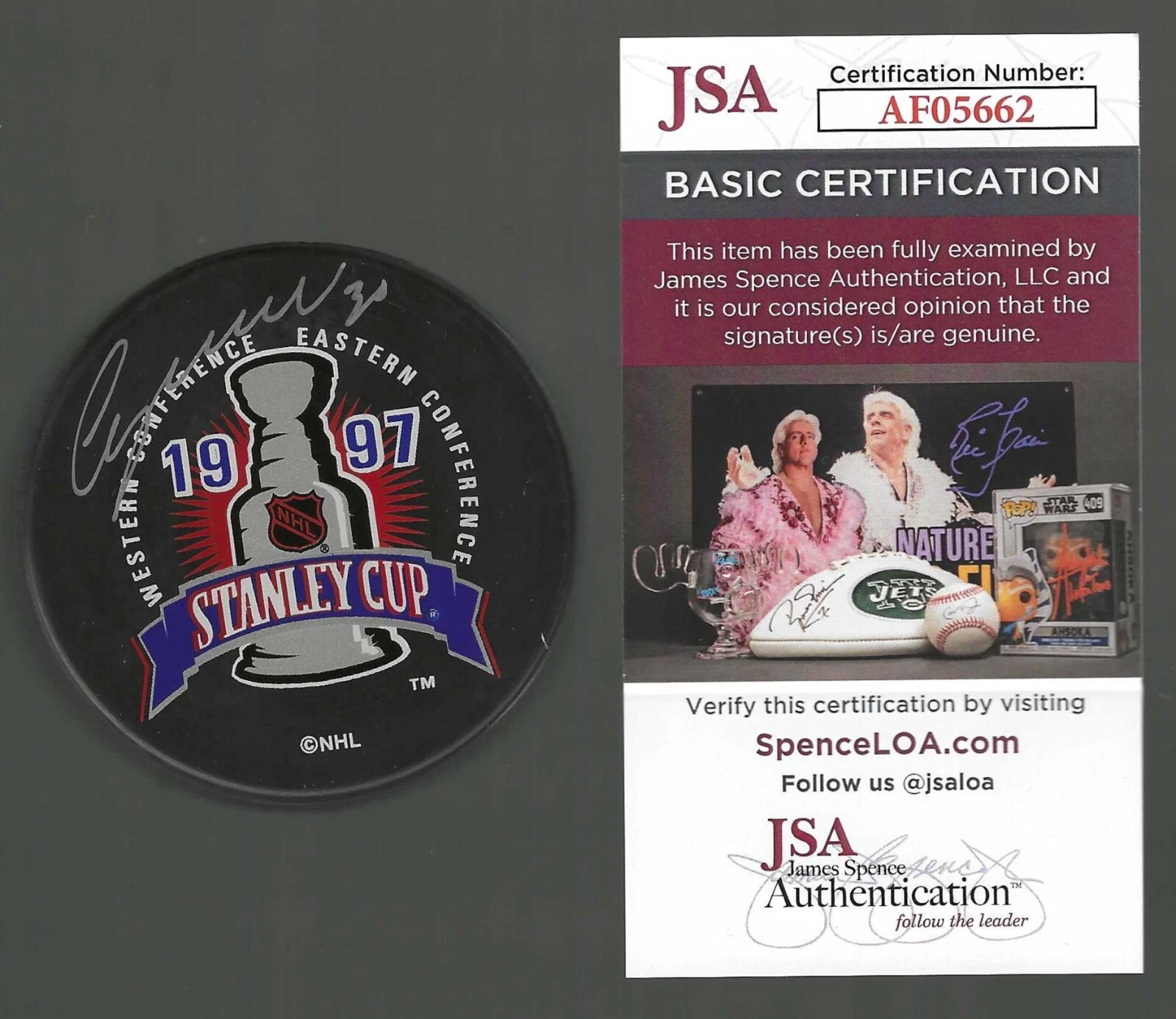 Chris Osgood Signed Detroit Red Wings 1997 Stanley Cup Champs Logo Puck JSA COA
