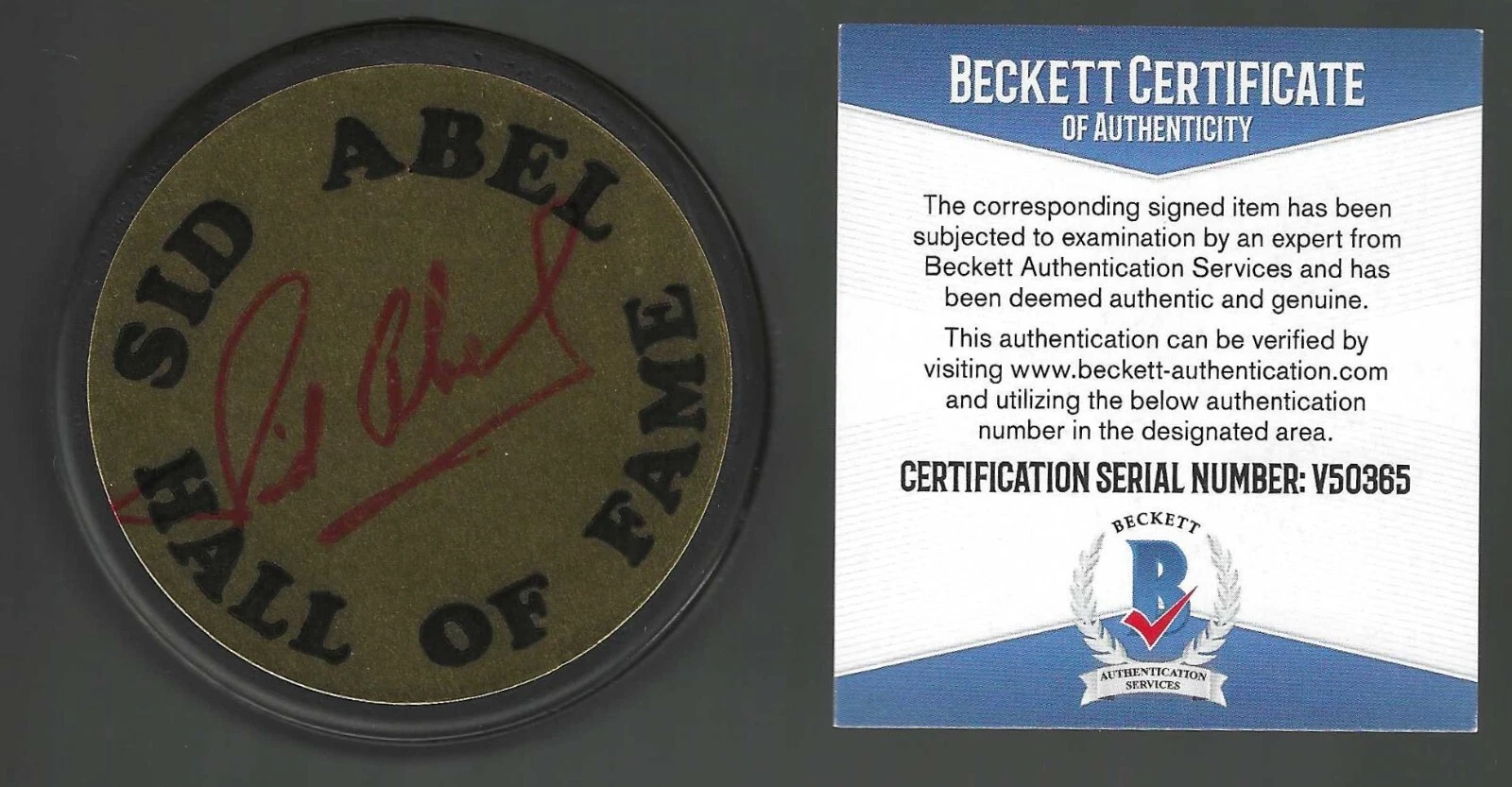 Sid Abel Signed Detroit Red Wings Hockey Hall Of Fame Puck Beckett COA
