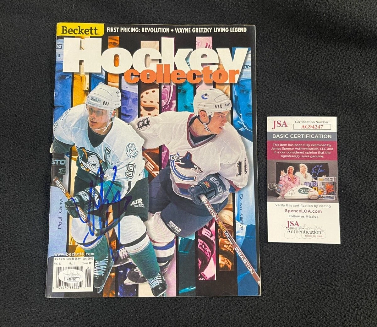 Paul Kariya Signed Beckett Hockey Magazine JSA COA Anaheim Mighty Ducks
