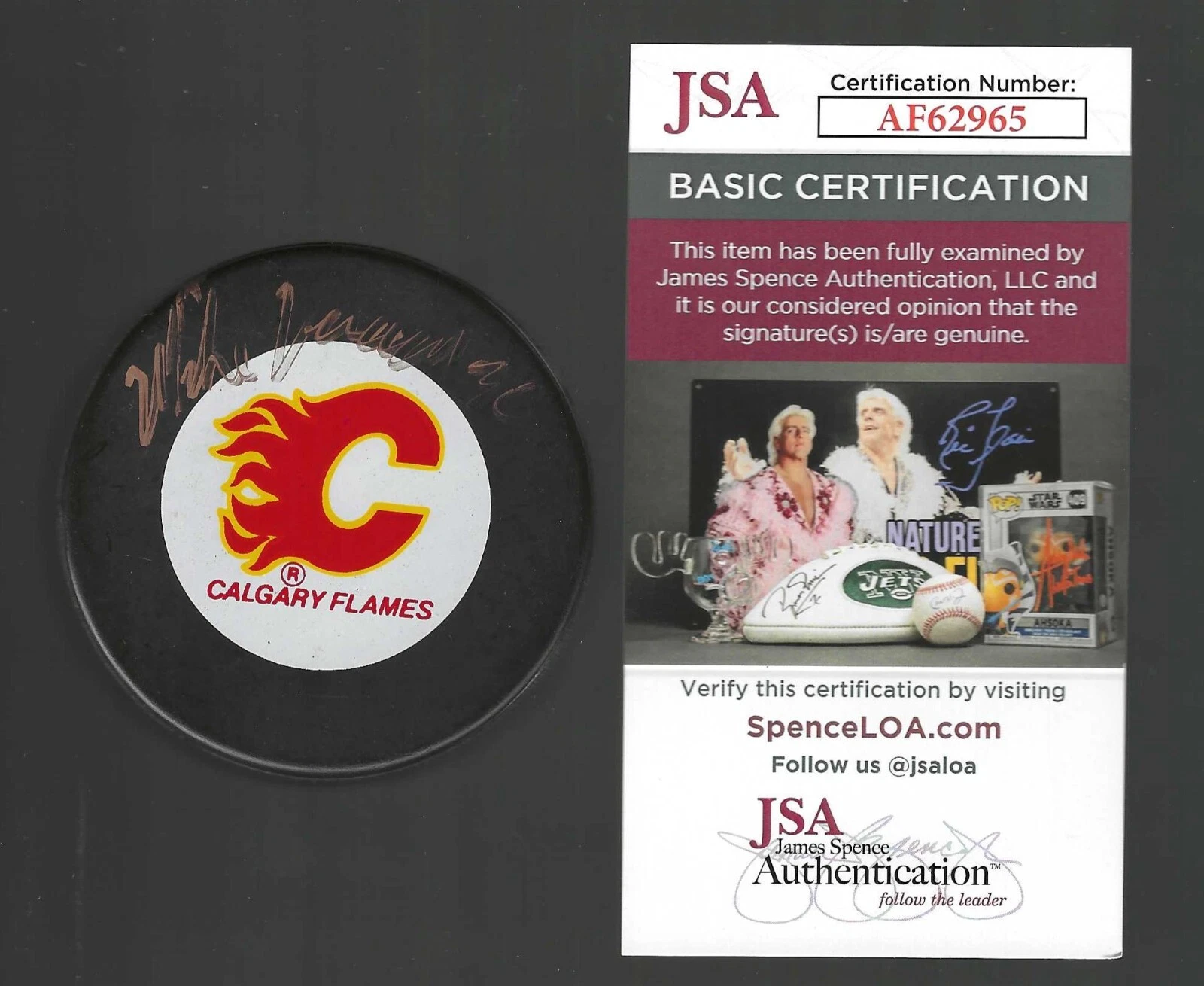 Mike Vernon Signed Calgary Flames Trench Puck JSA COA

