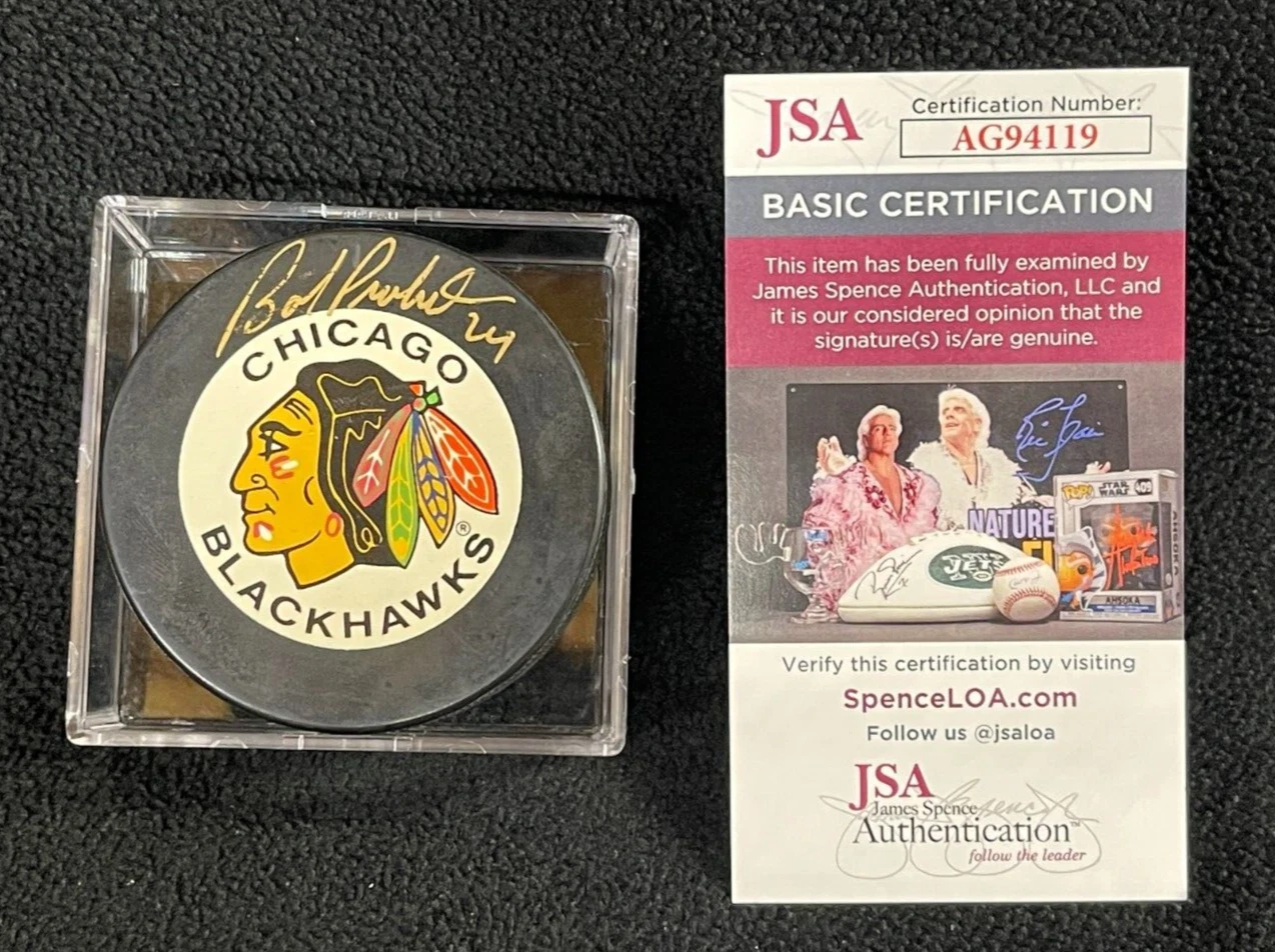 Bob Probert Signed Chicago Blackhawks Official Game Puck JSA COA AG94119
