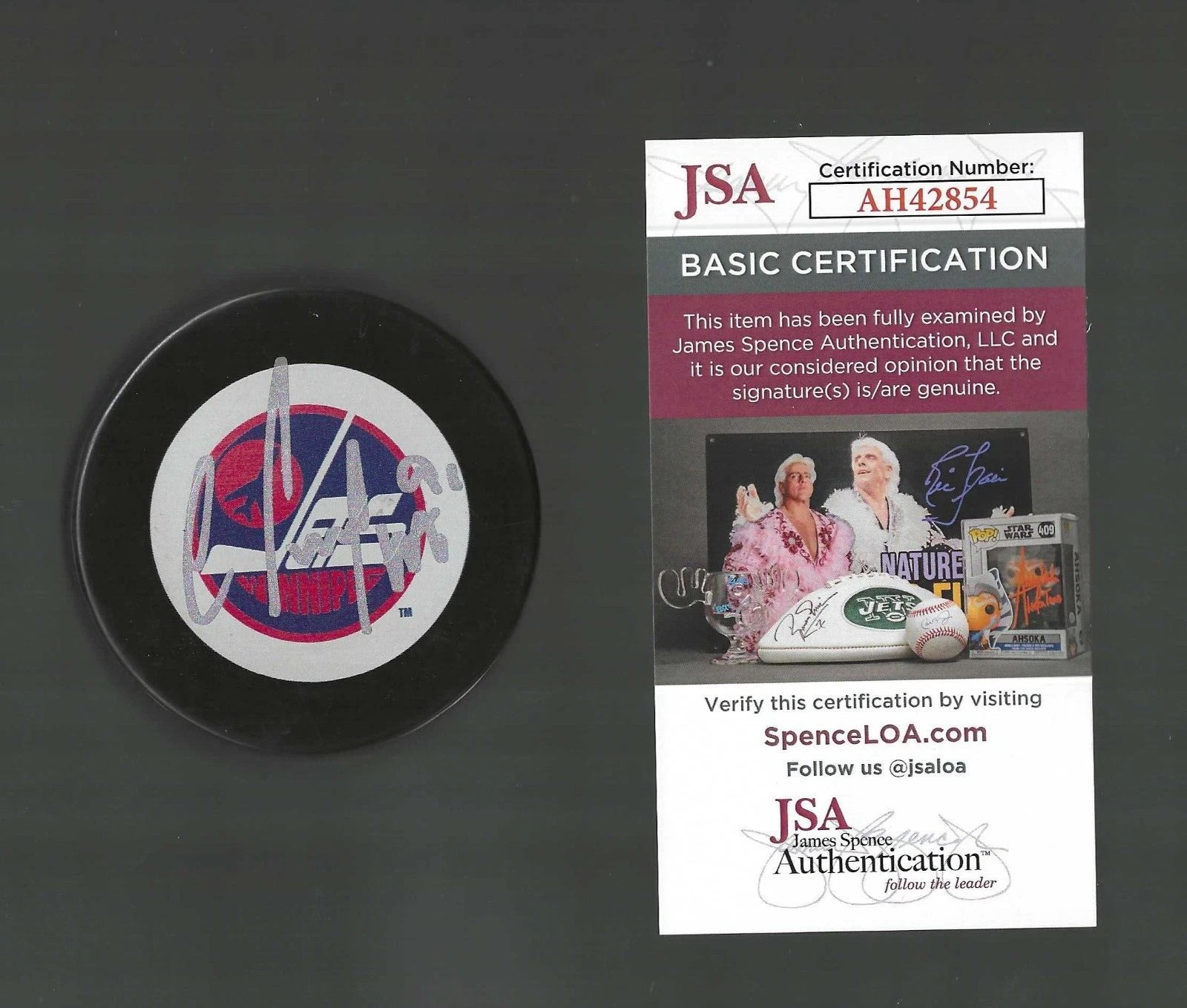 Cole Perfetti Signed Winnipeg Jets Vintage Retro Logo Puck JSA COA
