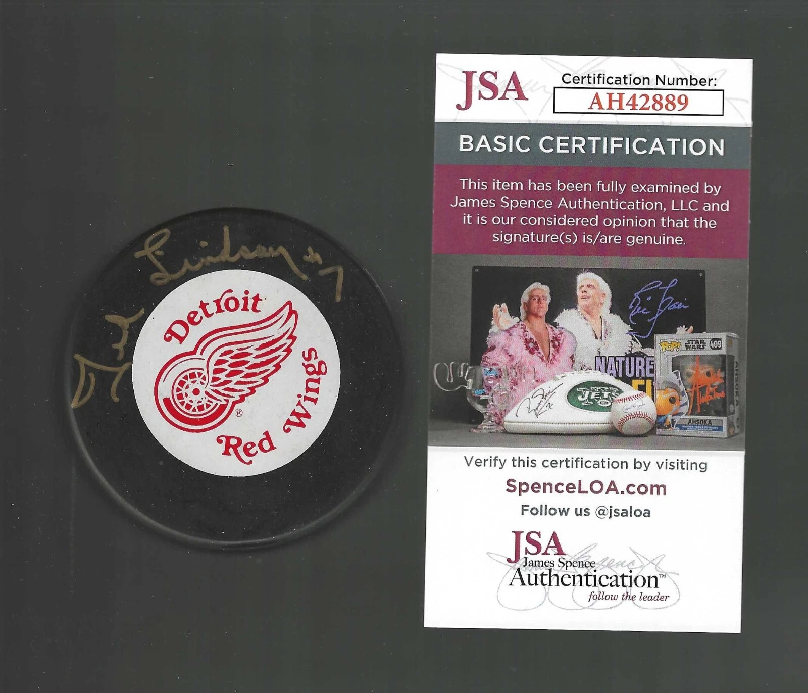 Ted Lindsay Signed Detroit Red Wings Trench Puck JSA COA
