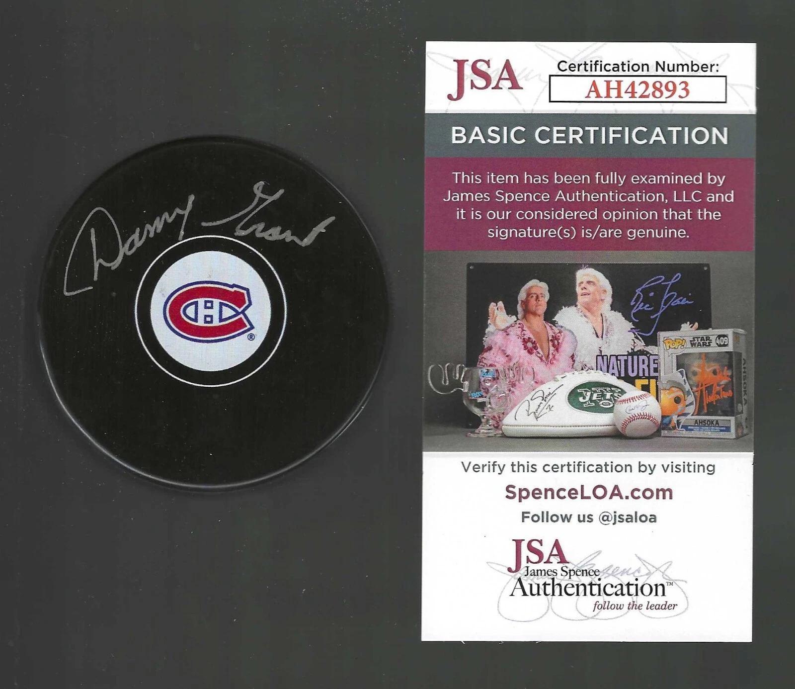 Danny Grant Signed Montreal Canadiens Puck JSA COA
