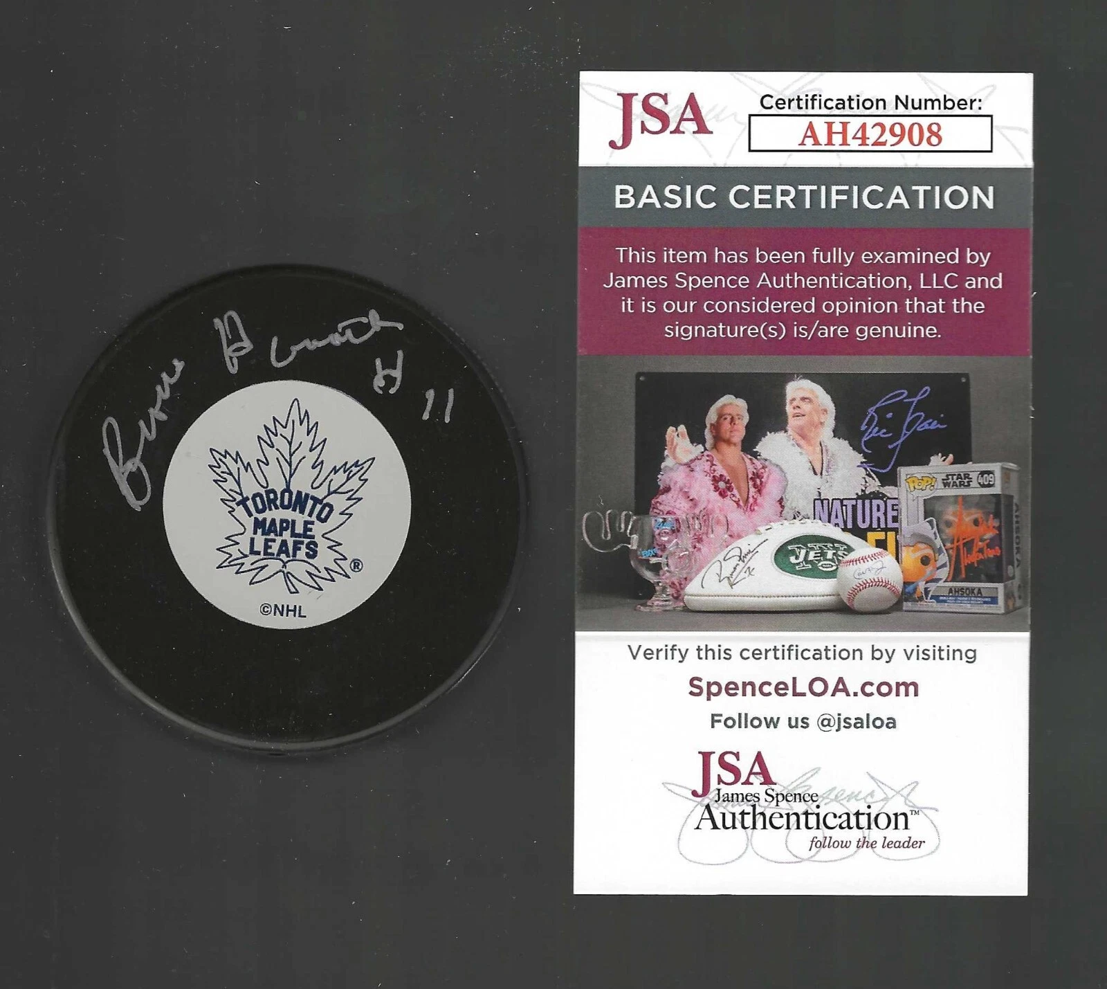 Bronco Horvath Signed Toronto Maple Leafs Puck JSA COA
