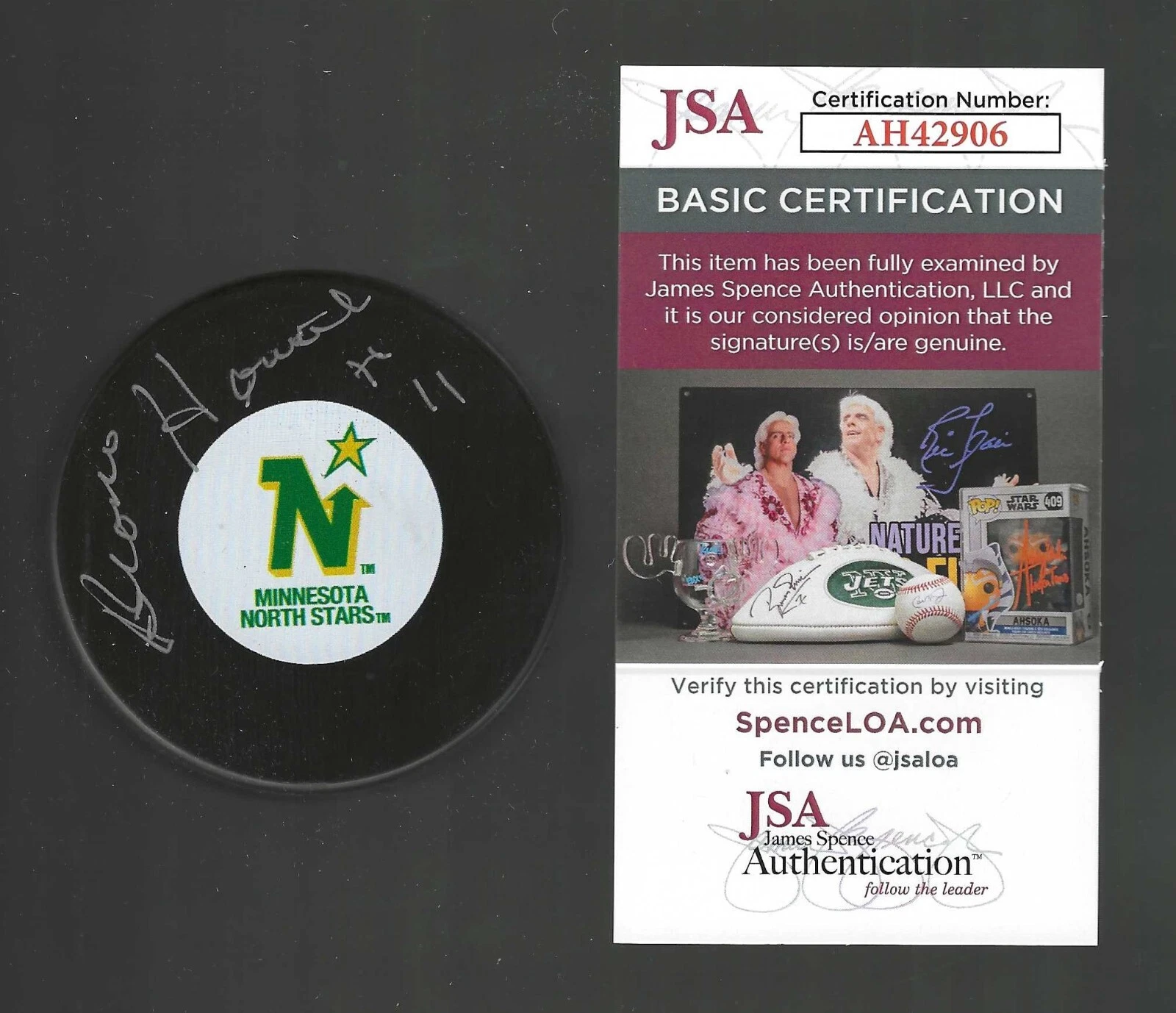 Bronco Horvath Signed Minnesota North Stars Puck JSA COA
