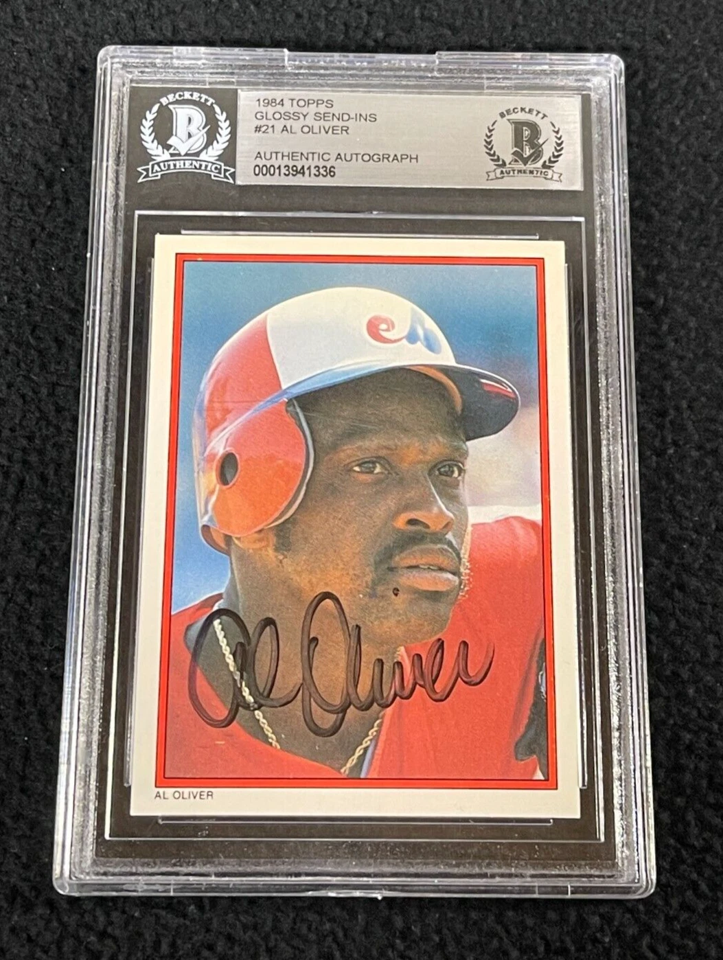 Al Oliver Signed 1984 Topps Glossy Card #21 Beckett Certified Montreal Expos
