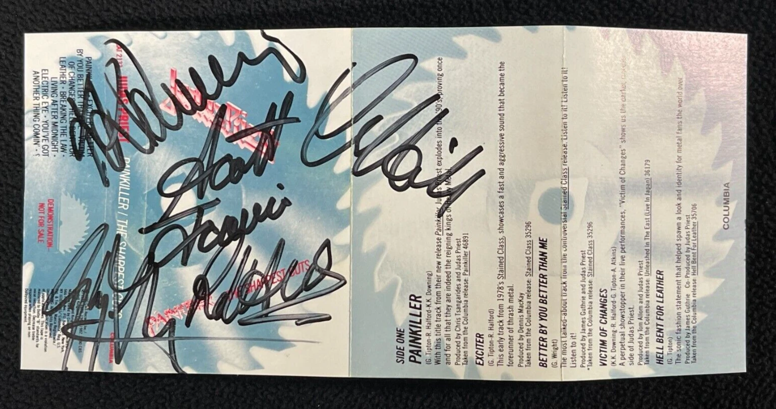 Judas Priest Painkiller Tape Insert Signed By 5 JSA COA LOA
