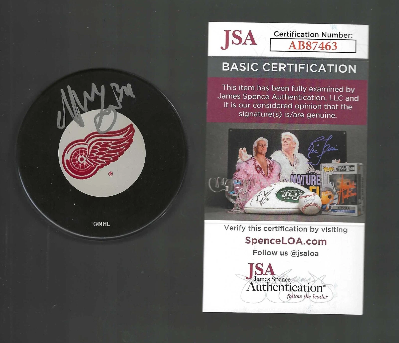 Manny Legace Signed Detroit Red Wings Puck JSA COA

