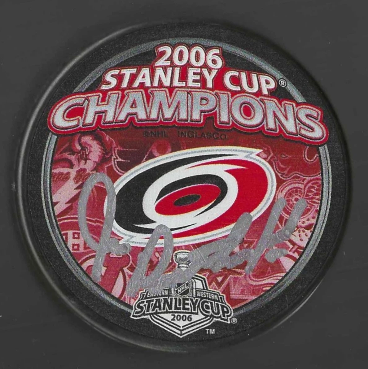Jim Rutherford Signed Carolina Hurricanes 2006 Stanley Cup Champions Puck
