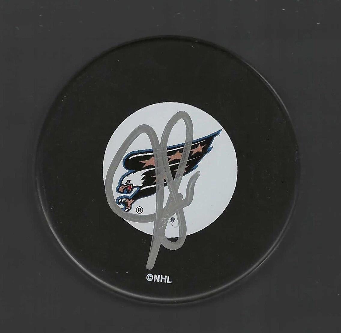 Joe Sacco Signed Washington Capitals Eagle Logo Puck
