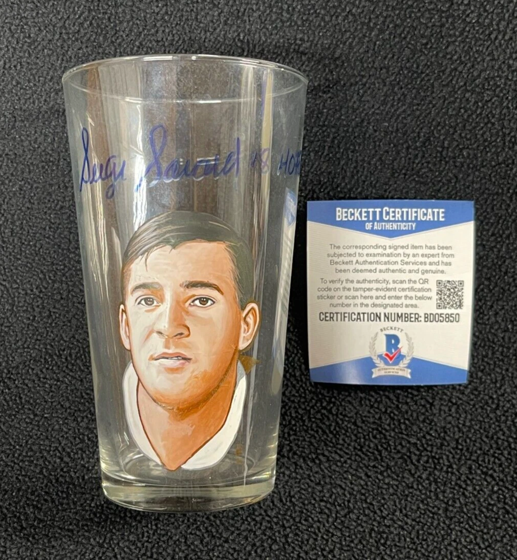 Serge Savard Signed Painted Montreal Canadiens Pint Glass Beckett COA
