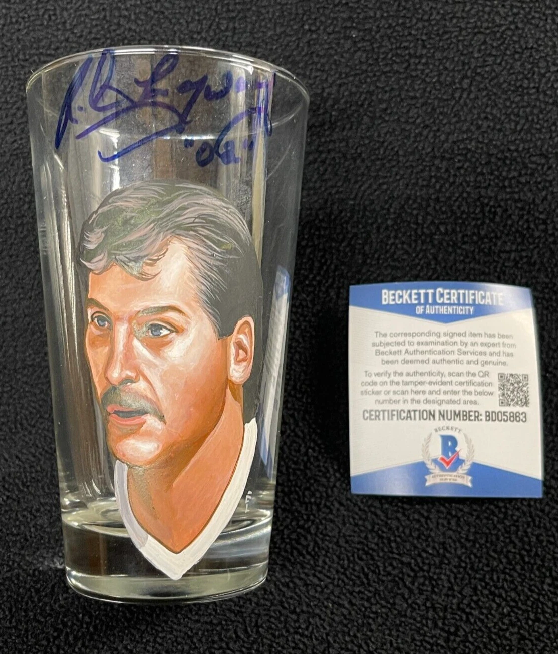 Rod Langway Signed Painted Washington Capitals Pint Glass Beckett COA
