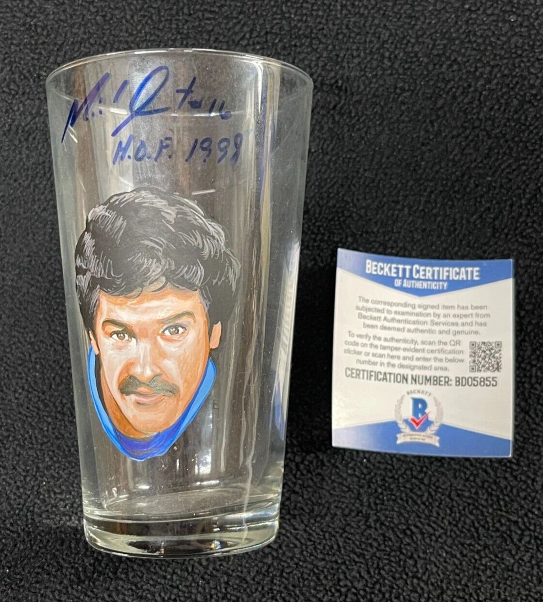 Michel Goulet Signed Painted Quebec Nordiques Pint Glass Beckett COA
