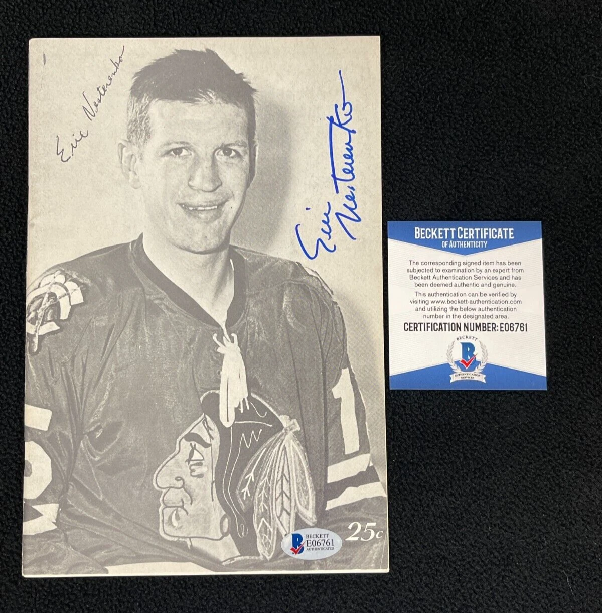 Eric Nesterenko Signed Chicago Blackhawks Media Guide Beckett COA
