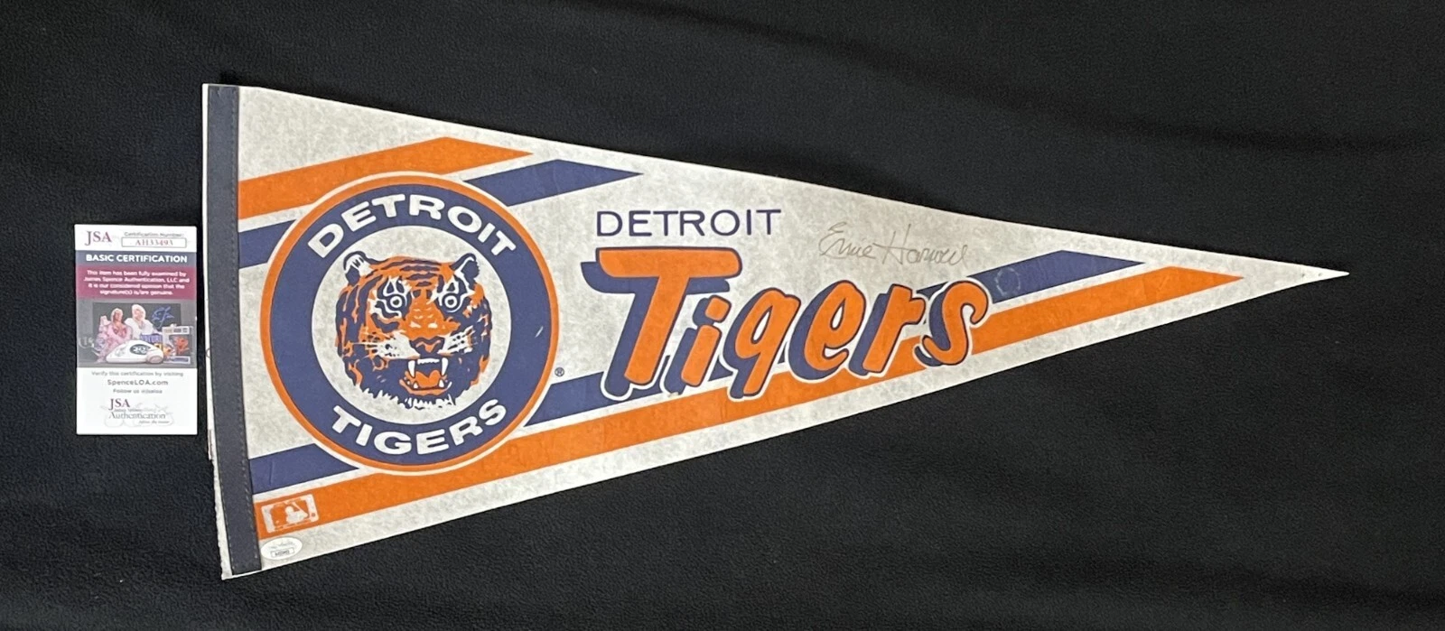 Ernie Harwell Signed Vintage Detroit Tigers Pennant JSA COA
