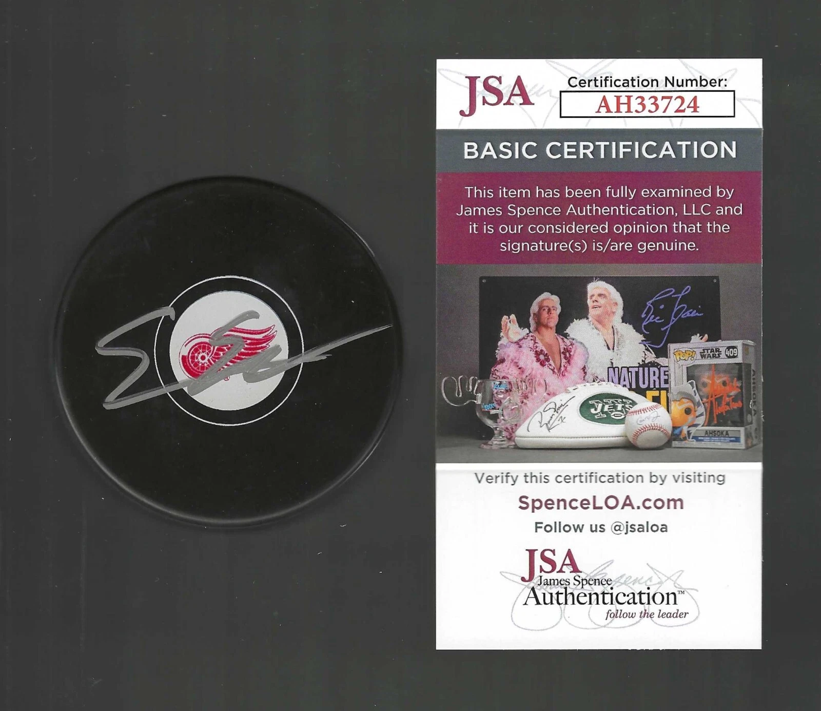 Simon Edvinsson Signed Detroit Red Wings Puck JSA COA
