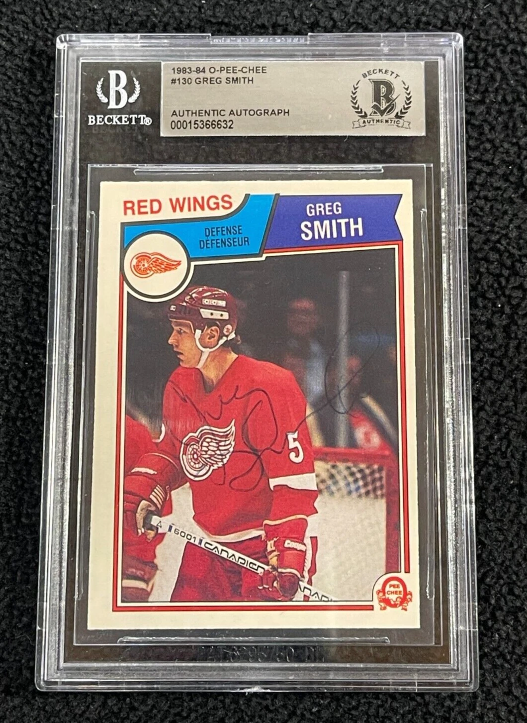 Greg Smith Signed 1983/84 O-Pee-Chee Card #130 Red Wings BAS Certified
