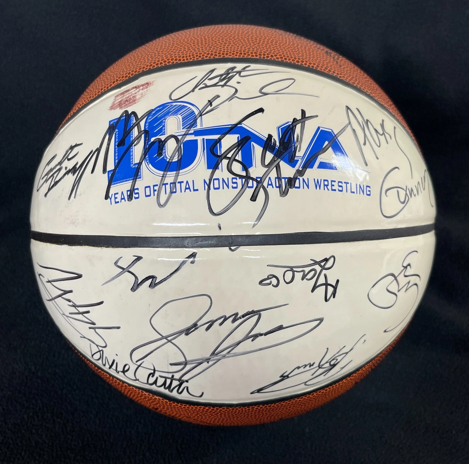 TNA 10TH ANNIVERSARY MULTI-SIGNED TV COMMERCIAL USED BASKETBALL JSA COA COLLECTIBLE MEMORABILIA