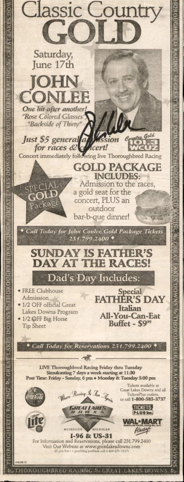 John Conlee Signed 2000 Country Music Concert Newspaper Cut Flyer
