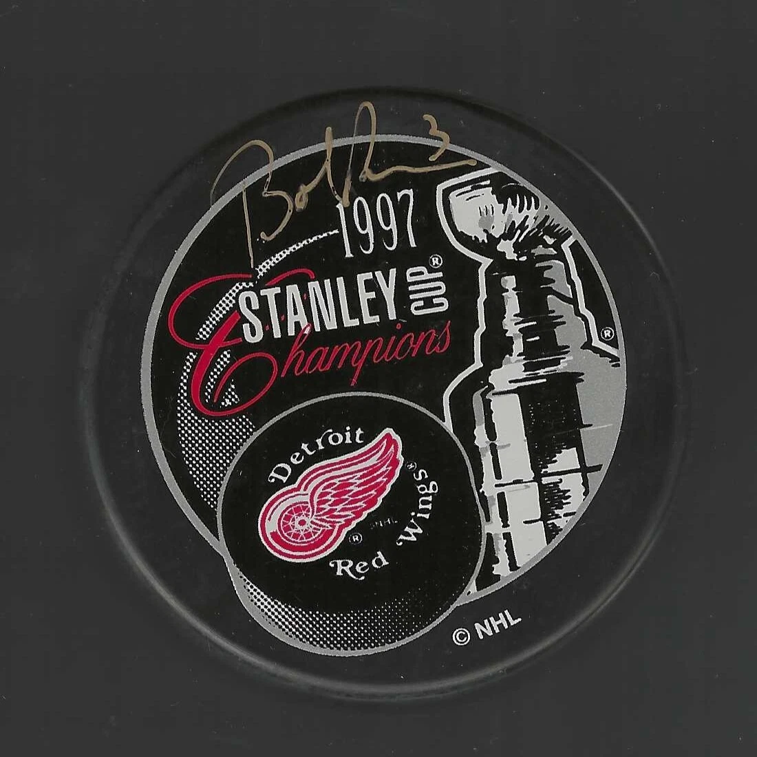 Bob Rouse Signed Detroit Red Wings 1997 Stanley Cup Champions Puck
