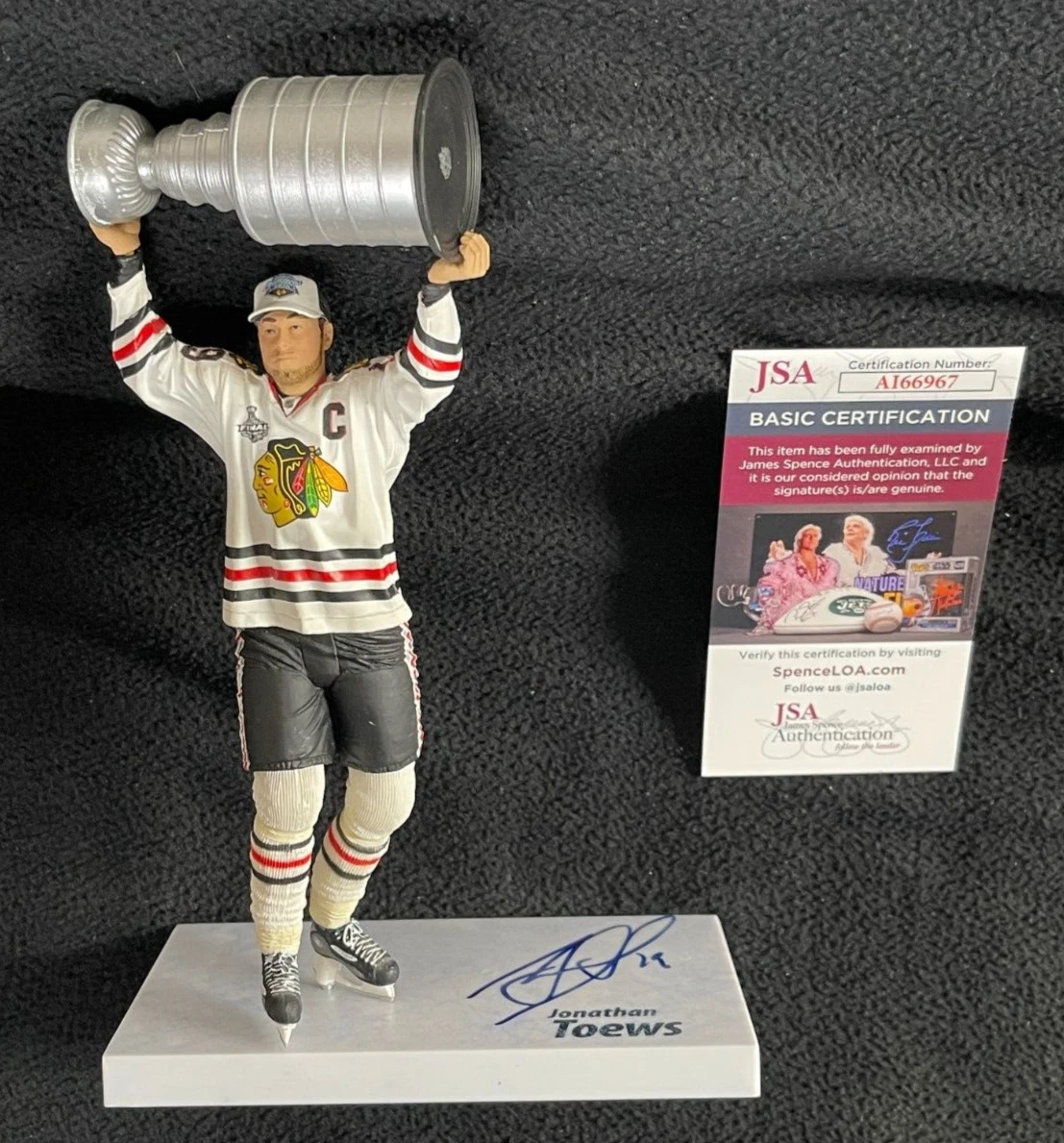 Jonathan Toews Signed Chicago Blackhawks Stanley Cup McFarlane Figure JSA COA
