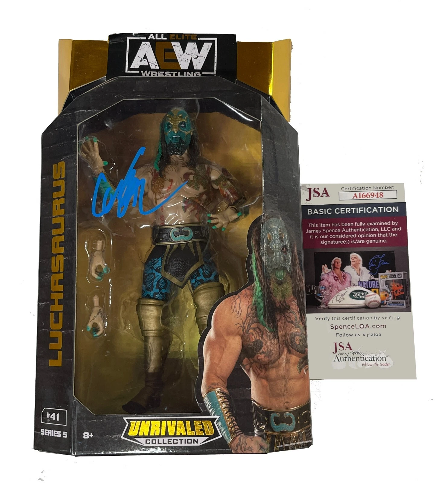 Luchasaurus Signed AEW Unrivaled Collection Action Figure JSA COA WWE
