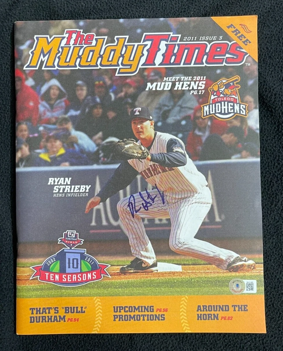 Ryan Strieby Signed Toledo Mud Hens Muddy Times Magazine Detroit Tigers BAS COA
