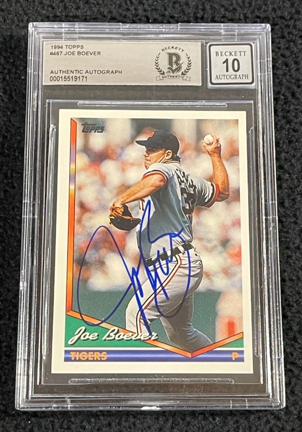 Joe Boever Signed 1994 Topps Card #467 BAS Certified Auto Grade 10 Tigers
