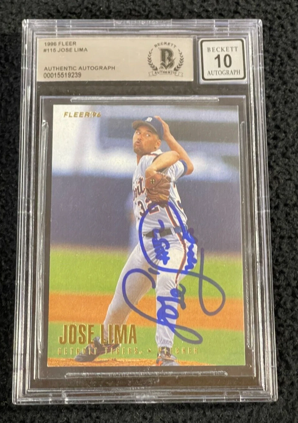 Jose Lima Signed 1996 Fleer Card #115 BAS Certified Auto Grade 10 Tigers
