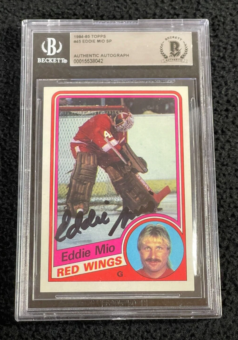 Eddie Mio Signed 1984/85 Topps Card #45 Beckett Certified Detroit Red Wings
