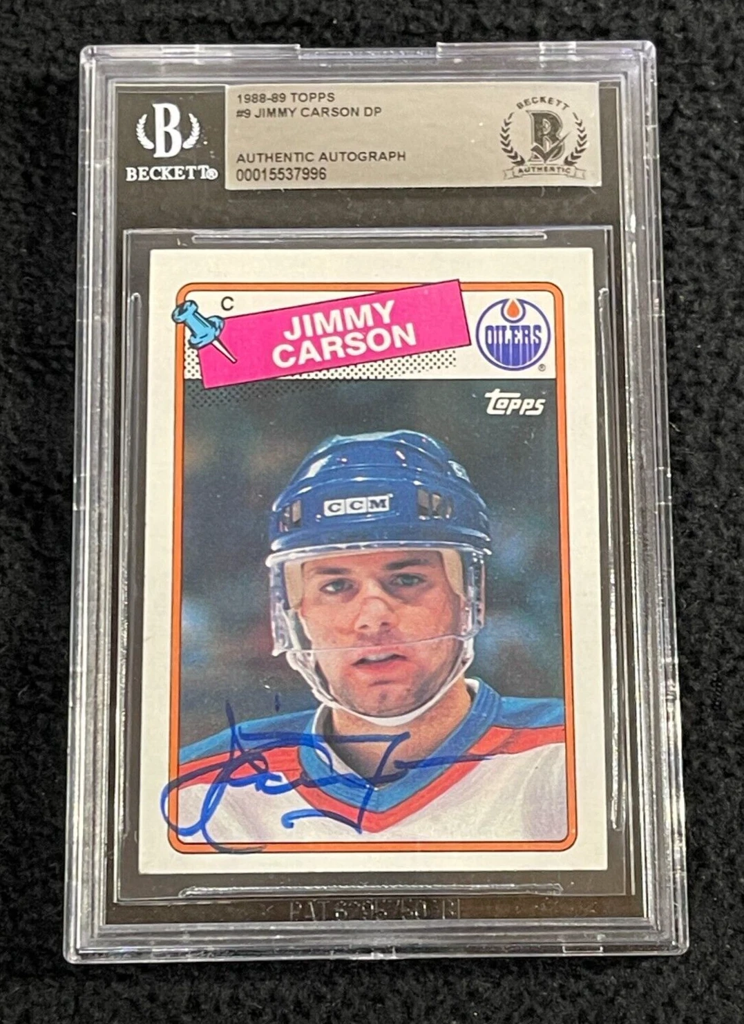 Jimmy Carson Signed 1988/89 Topps Card #9 Beckett Certified Edmonton Oilers
