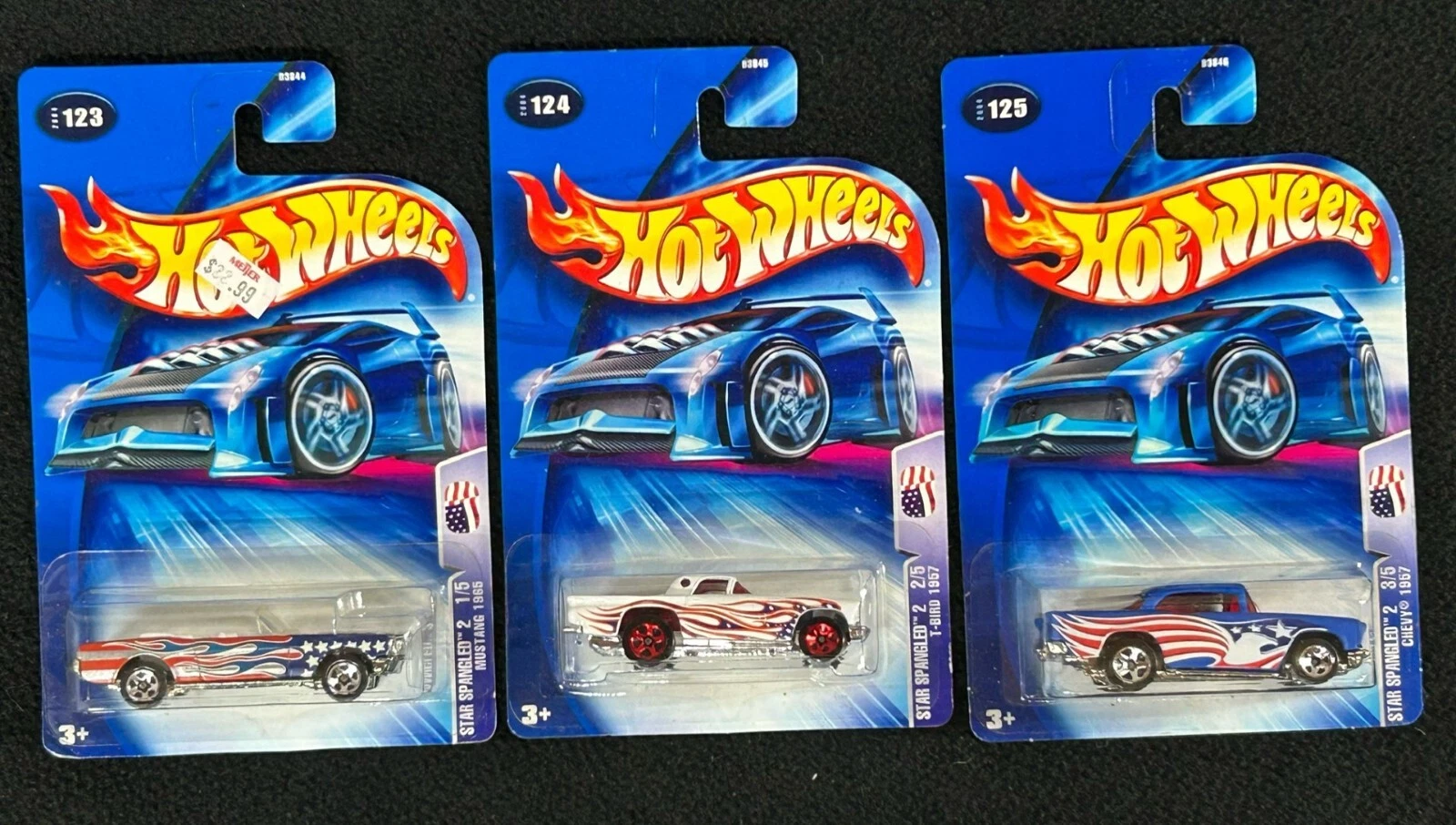 2004 Hot Wheels Star Spangled 2 1/5 Mustang 2/5 1965 T-Bird 1957 3/5 Chevy 1957
