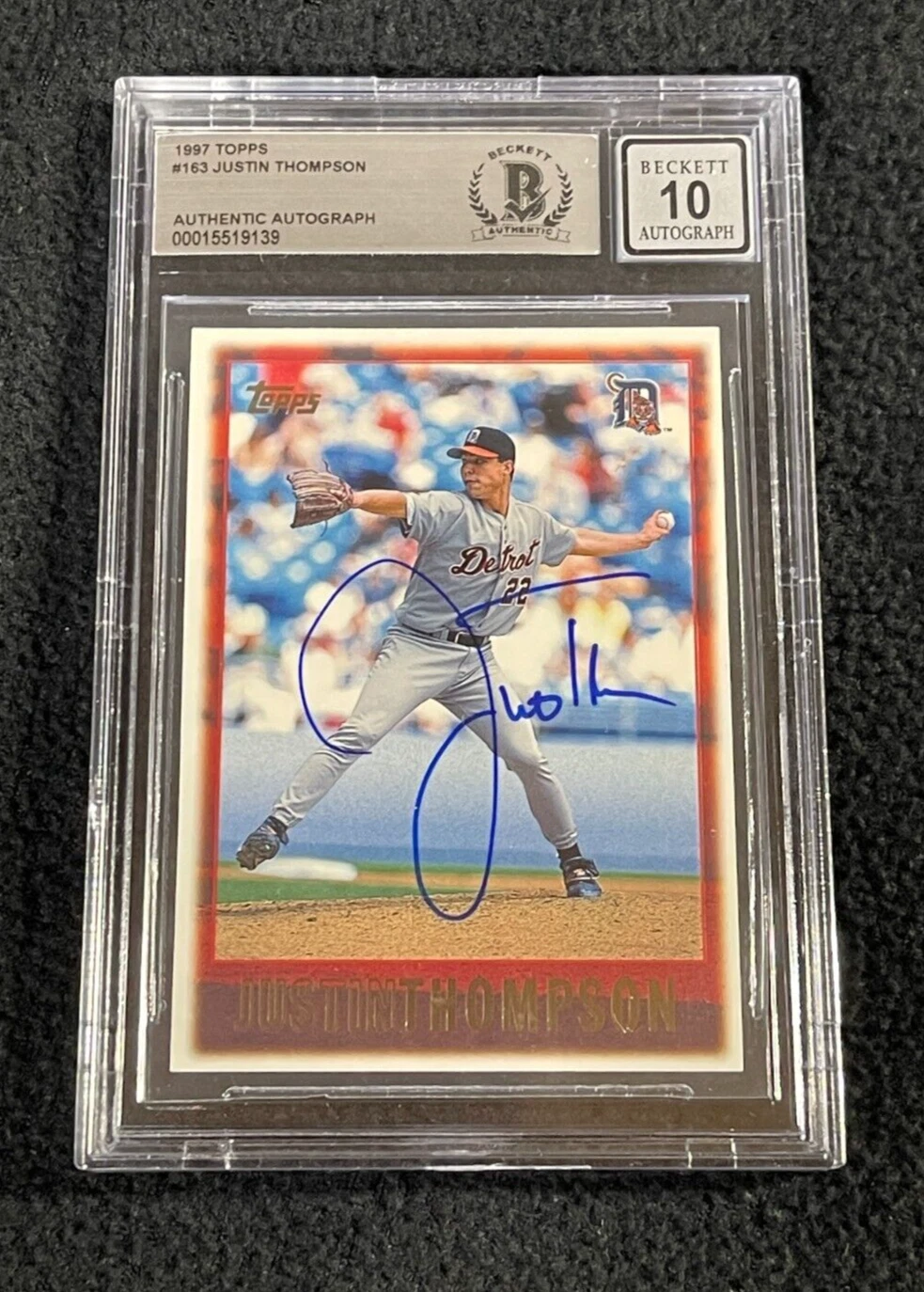 Justin Thompson Signed 1997 Topps Card #163 BAS Certified Tigers Auto Grade 10
