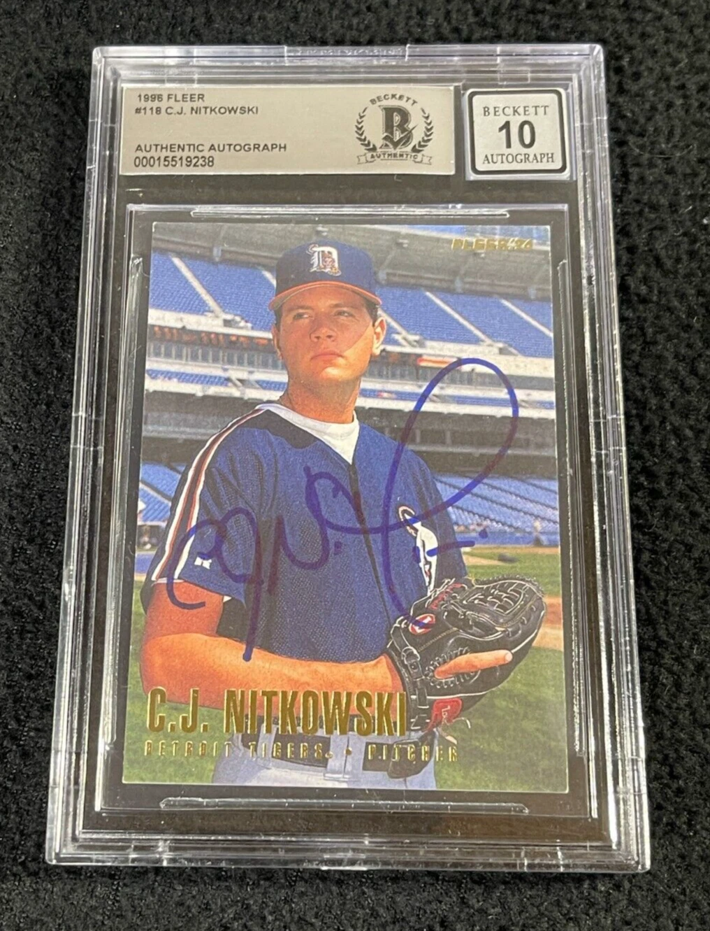 C.J. Nitkowski Signed 1996 Fleer Card #118 BAS Certified Tigers Auto Grade 10
