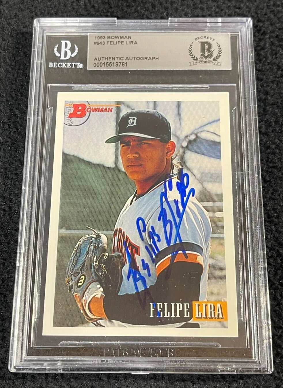 Felipe Lira Signed 1993 Bowman Card #643 BAS Certified Detroit Tigers
