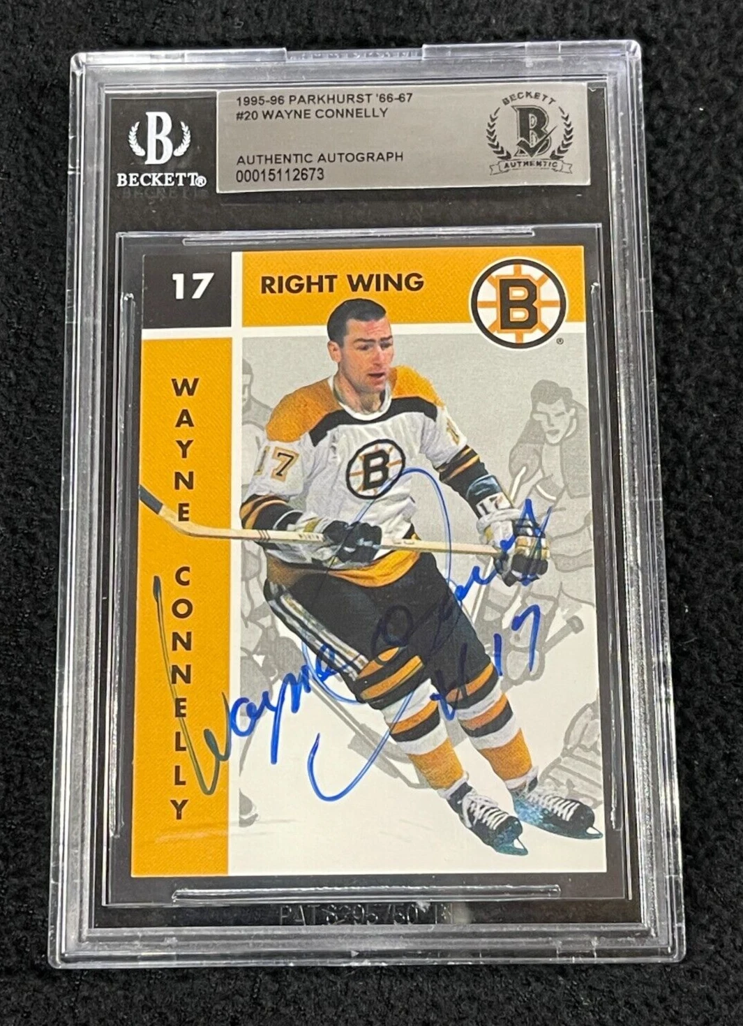 Wayne Connelly Signed 1995/96 Parkhurst '66-67 Card BAS Certified Boston Bruins
