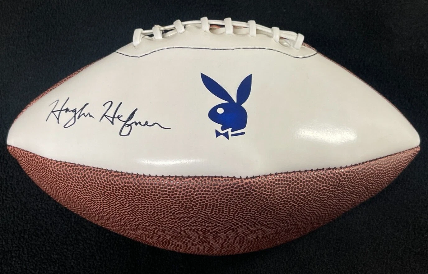 Hugh Hefner Signed Blue Playboy Bunny Football JSA LOA COA
