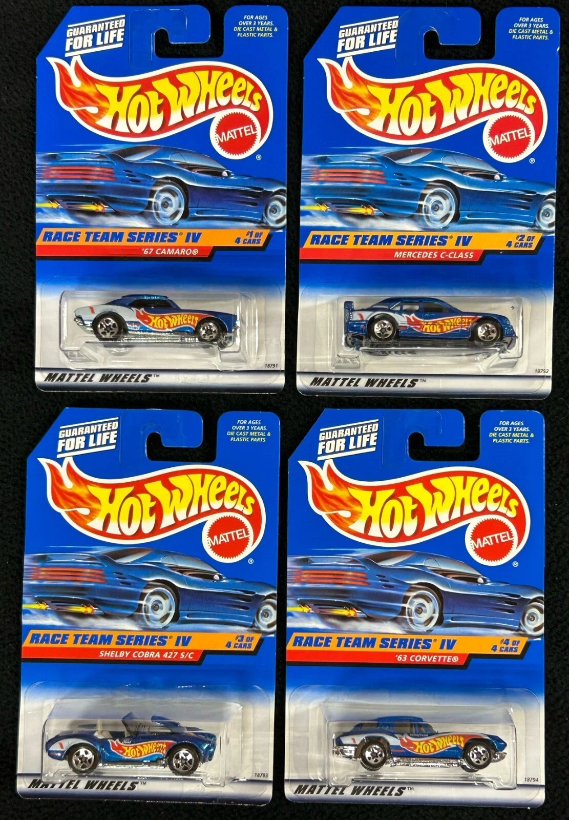 1997 Hot Wheels Race Team Series IV Camaro, Mercedes, Cobra, Corvette
