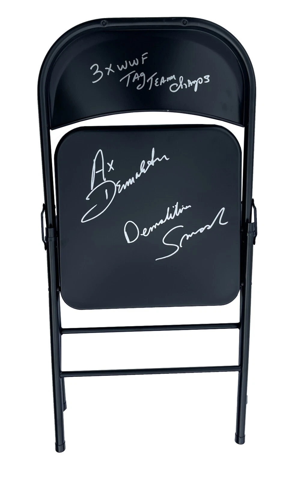 Demolition Ax & Smash Signed Inscribed 3x Tag Champ Steel Chair WWF WWE JSA COA
