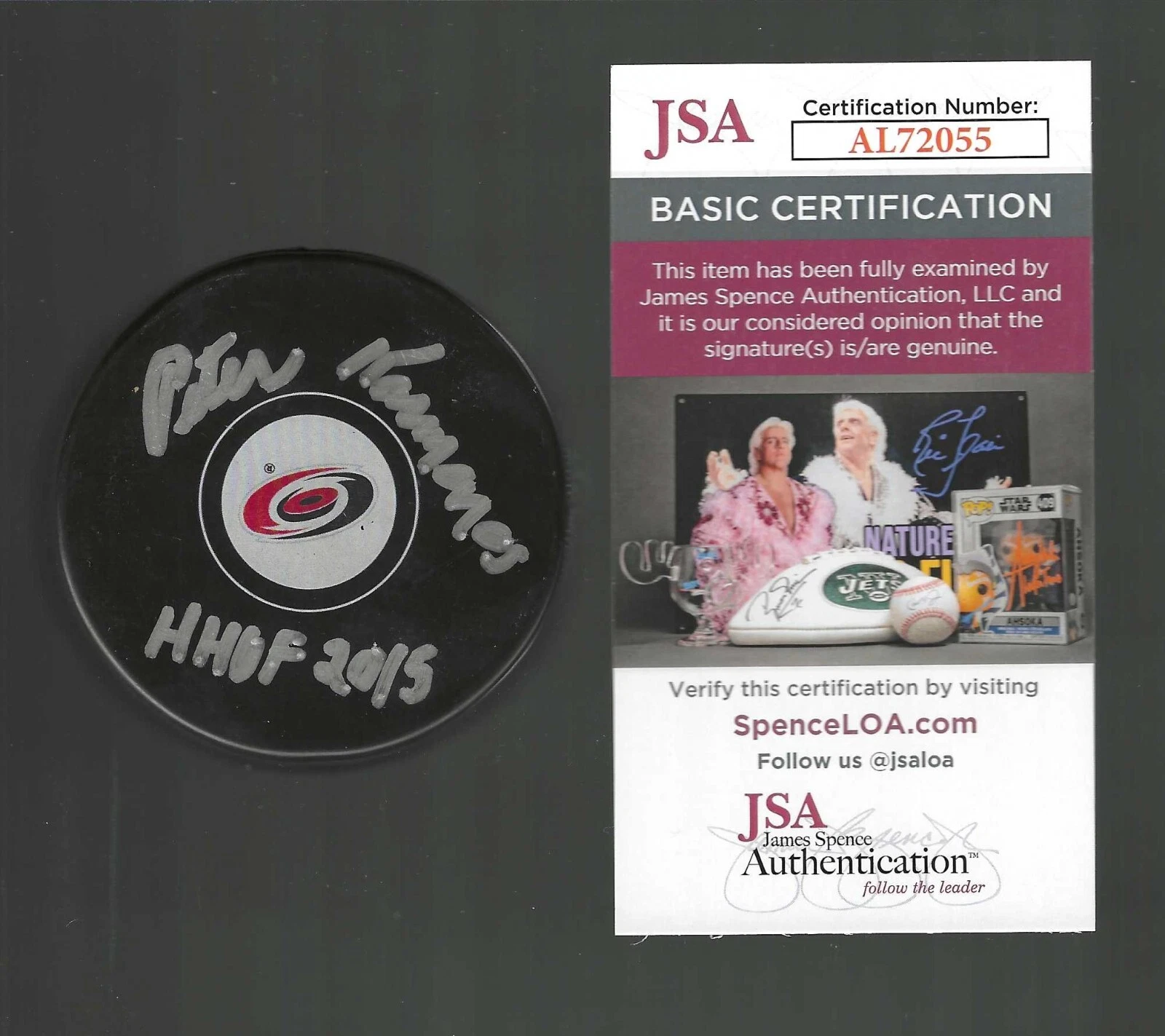 Peter Karmanos Signed & Inscribed HOF 2015 Carolina Hurricanes Puck JSA COA
