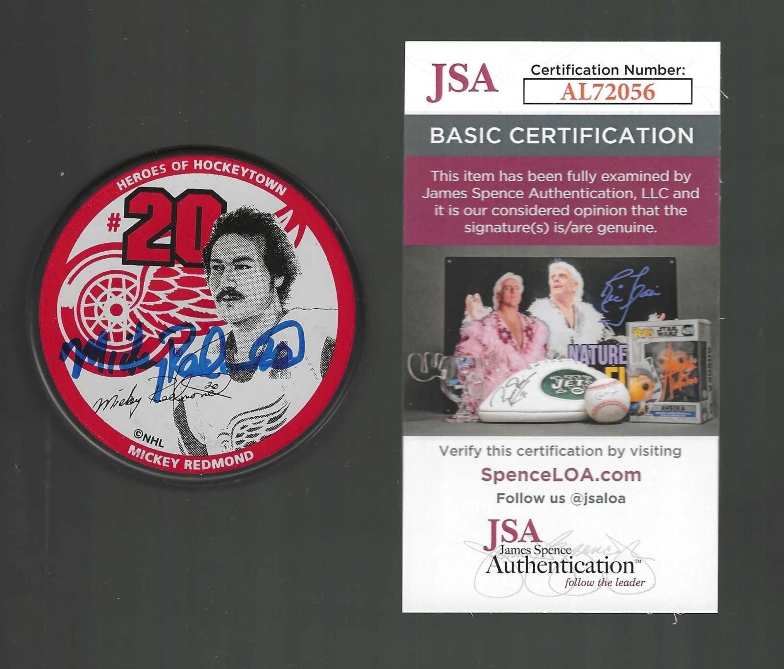 Mickey Redmond Signed Detroit Red Wings Little Caesars Puck JSA COA
